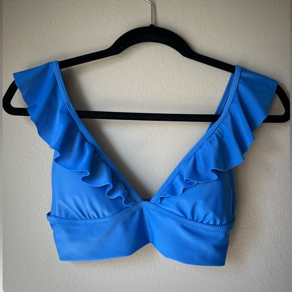 NWOT Aerie Women’s Blue Longline Ruffle Bikini Swim Top - Picture 8 of 9